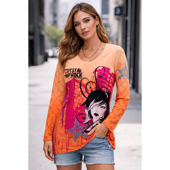 Christian Audigier Tops - Christian Audigier Y2K Shirt Womens Large Crystal Rock Rocker Girl Top NWT D25
